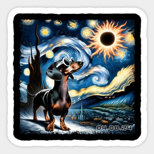 Dachshund Eclipse Expedition: Stylish Tee Featuring Spirited Wiener Dogs Sticker